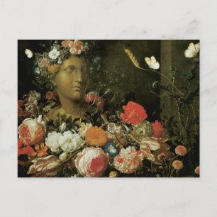 Carte Postale Fleurs autour d'un buste classique
