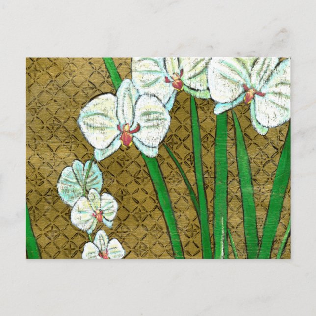 Carte Postale Fleurs blanches et tiges vertes à la frontière Bro (Devant)