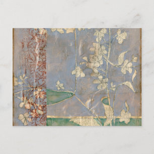 Carte Postale Fleurs blanches sur Arrière - plan de papier journ