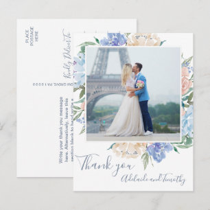 Carte Postale Fleurs Bleu Poussiéreux Photo Merci