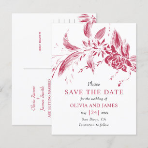Carte Postale Fleurs bleues et blanches Enregistrer la date