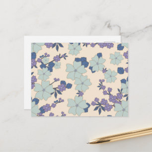 Carte Postale Fleurs Bleues, Fleurs Violettes, Motif Floral