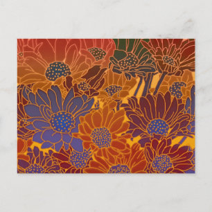 Carte Postale Fleurs Bleues Rouges Et Oranges