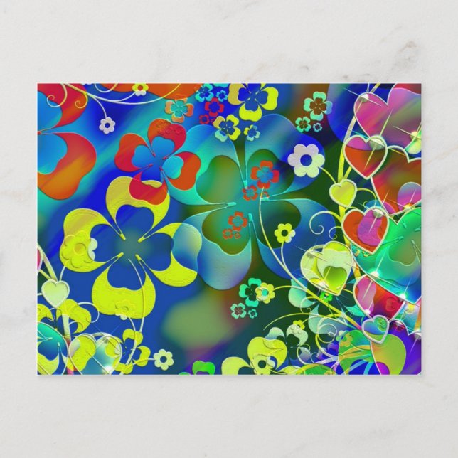 Carte Postale Fleurs bleues vertes (Devant)