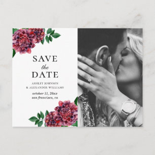 Carte Postale Fleurs bordeaux aquarelles. Maroon Enregistrer la 