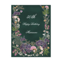 Fleurs Botaniques d'Anniversaire sur Fond Vert For