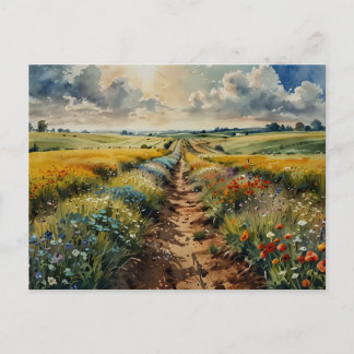 Carte Postale Fleurs Champ Fleurs d'été Scène Naturelle