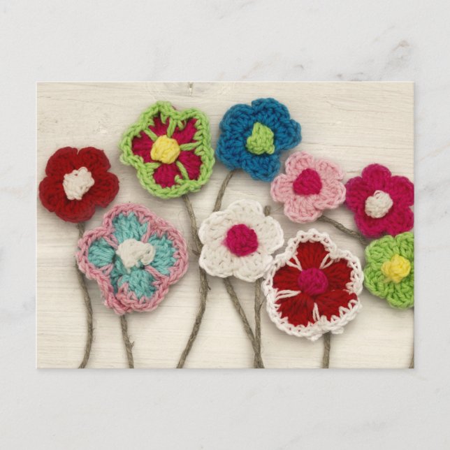 Carte Postale fleurs colorées au crochet (Devant)