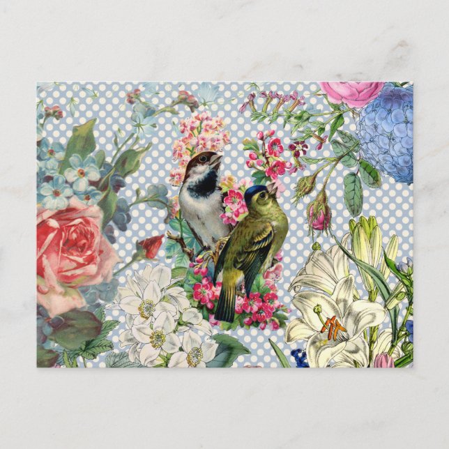 Carte Postale Fleurs colorées vintages pois (Devant)