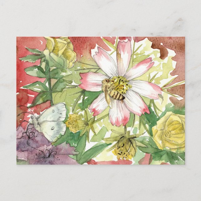 Carte Postale Fleurs d'abeilles de miel Pollinateurs de jardin d (Devant)