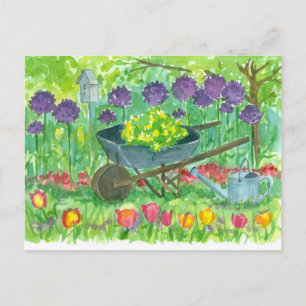 Carte Postale Fleurs d'Allium violet Aquarelle de la moelle