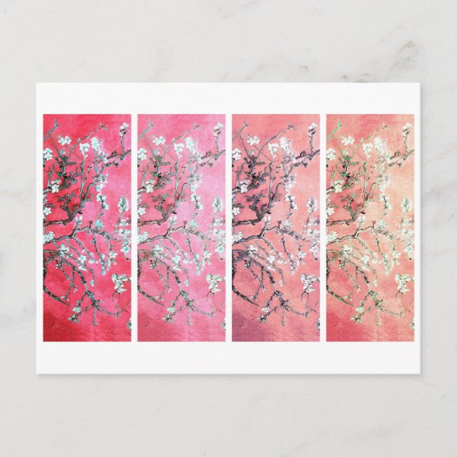 Carte Postale Fleurs d'amandier de Van Gogh dégradé rose foncé p (Devant)