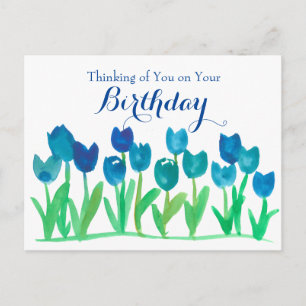 Carte Postale Fleurs d'aquarelle bleu Tulip Joyeux anniversaire