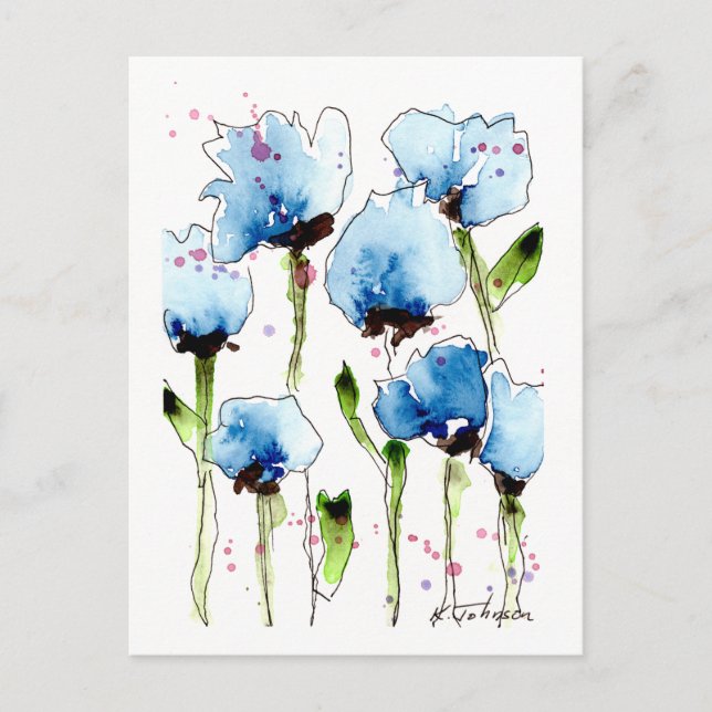 Carte postale Fleurs d'aquarelle bleue (Devant)