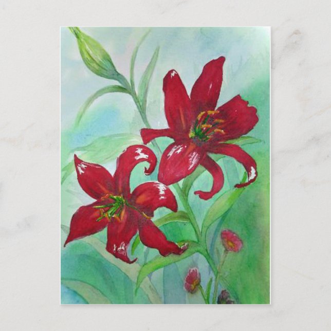 Carte Postale Fleurs d'aquarelle brillantes Red Fine Art Lindsey (Devant)