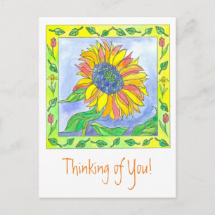 Carte Postale Fleurs d'aquarelle de tournesol Pensez à vous