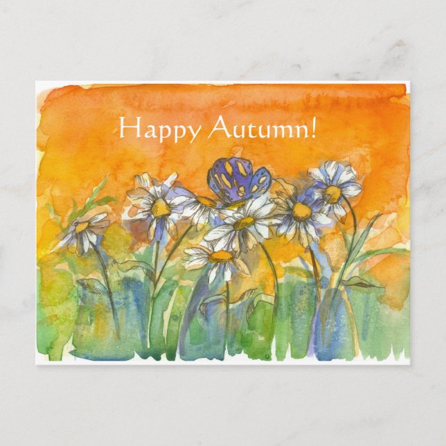 Carte Postale Fleurs d'aquarelle papillon Daisy Joyeux automne (Devant)