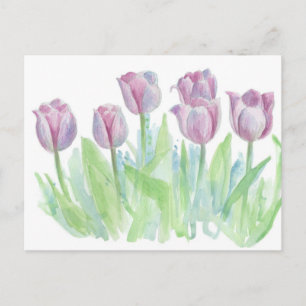 Carte Postale Fleurs d'aquarelle Pastel Mauve Lavender Tulip