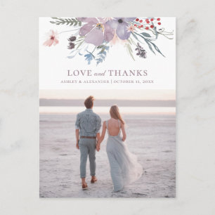 Carte Postale Fleurs d'aquarelle violet. Amour et remerciements 