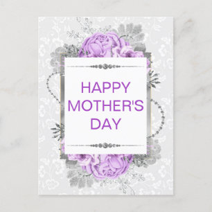 Carte Postale Fleurs d'argent & Lilac & Parties scintillant Fête