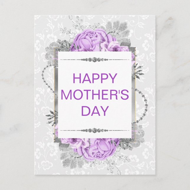Carte Postale Fleurs d'argent & Lilac & Parties scintillant Fête (Devant)