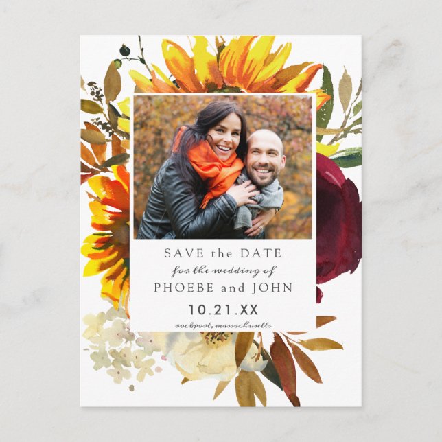 Carte Postale Fleurs d'automne Enregistrer la date (Devant)