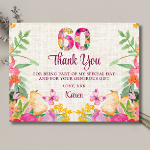 Carte Postale Fleurs de 60 ans Linge floral 60e anniversaire Mer