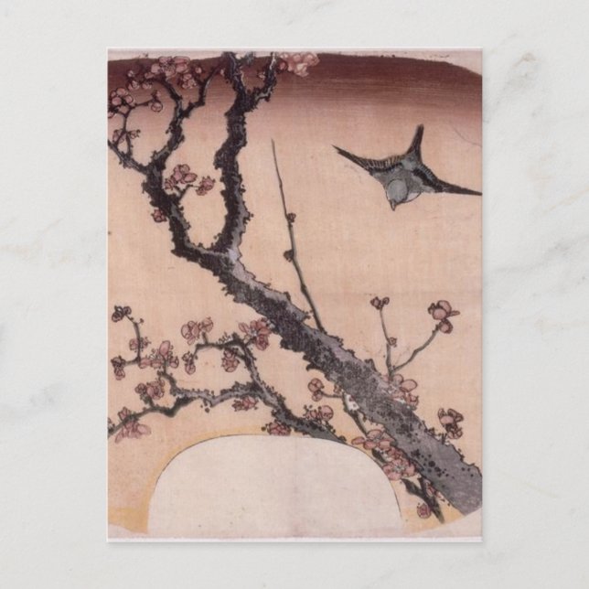 Carte Postale Fleurs de cerisiers et Paruline par Katsushika Hok (Devant)