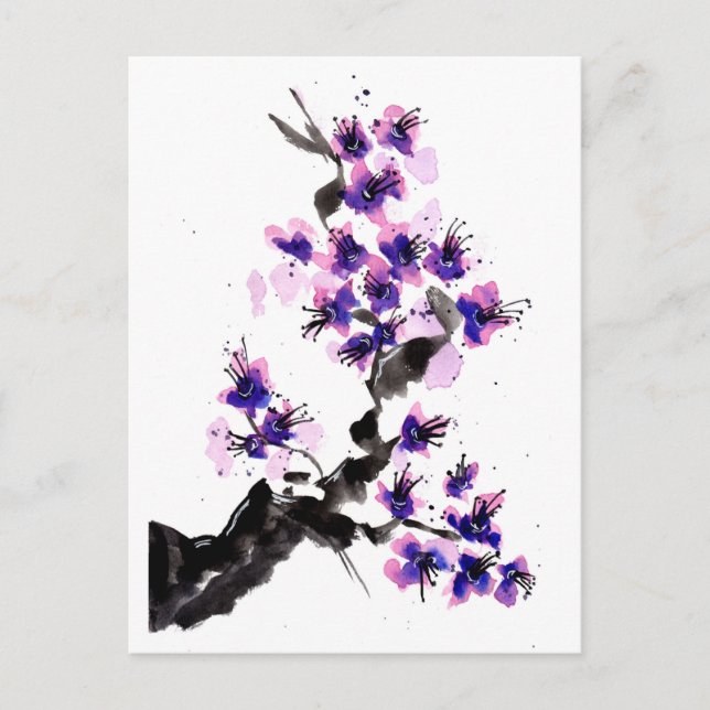 Carte Postale Fleurs de cerisiers pourpres (Devant)