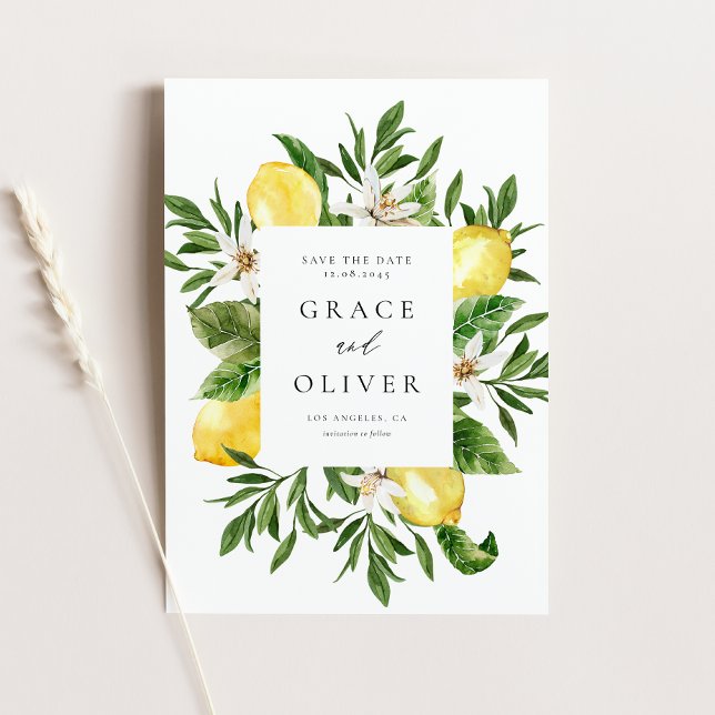 Carte Postale Fleurs de citron botaniques Code QR Enregistrer la (Botanical Lemon Blossoms Frame QR Code Save the Date Postcard)