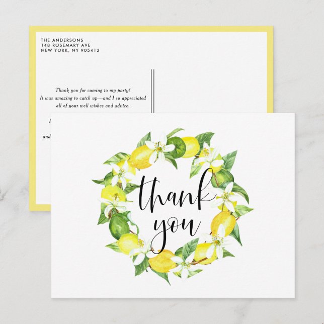 Carte Postale Fleurs de citron et de citron Merci d'été (Devant / Derrière)