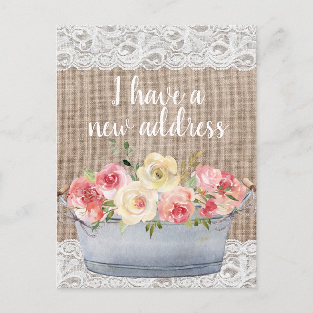 Carte Postale Fleurs de crème rose pâle Métal Pot Changer d'adre (Devant)