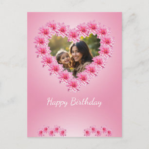 Carte Postale Fleurs de dahlia en forme de cœur rose, photo pers