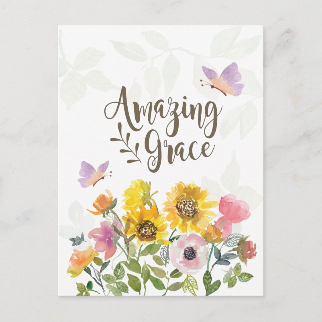 Carte Postale Fleurs de grâce Extraordinaires et papillons chrét (Devant)
