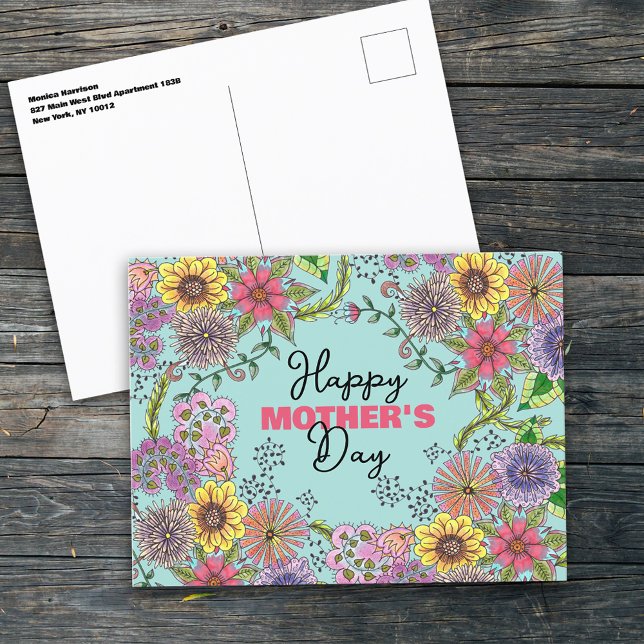 Carte Postale Fleurs de gribouillis éclatantes Fête des mères (Créateur téléchargé)