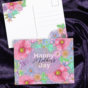 Carte Postale Fleurs de jardin à l'aquarelle Botanique Fête des 