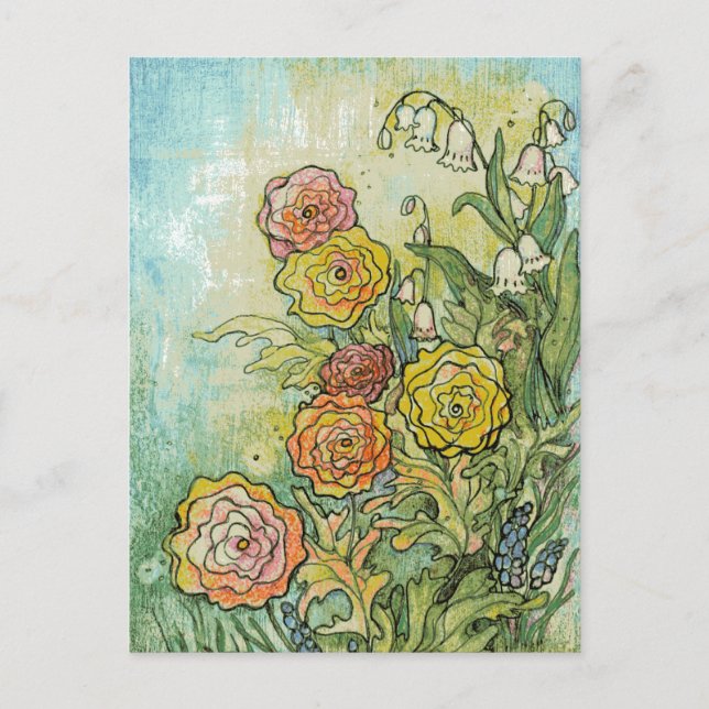 Carte Postale Fleurs de jardin multimédia mixtes (Devant)