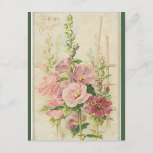 Carte Postale Fleurs de Jardin rose vintage Noël