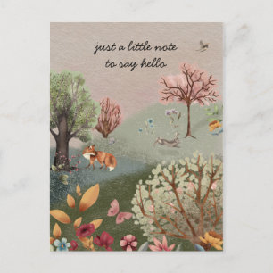 Carte Postale Fleurs de lapins de renard des animaux de bois