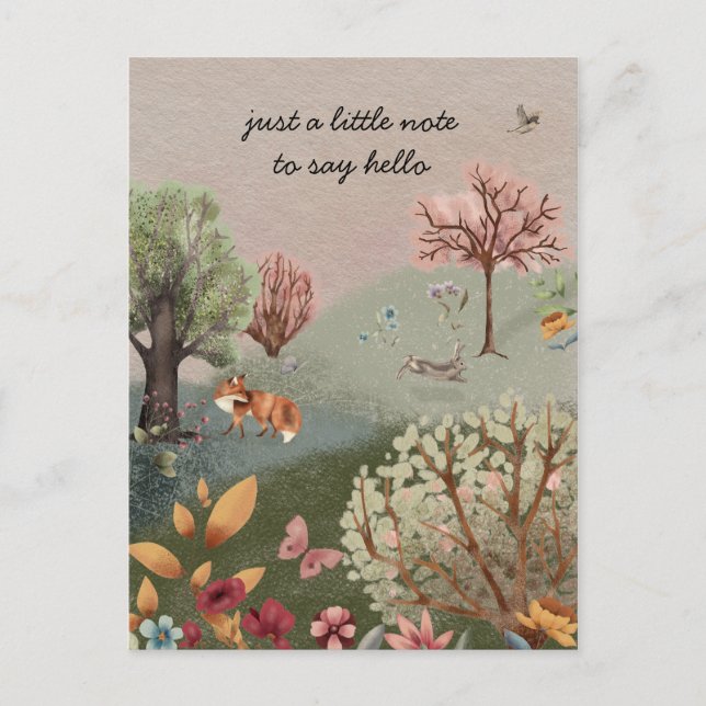 Carte Postale Fleurs de lapins de renard des animaux de bois (Devant)