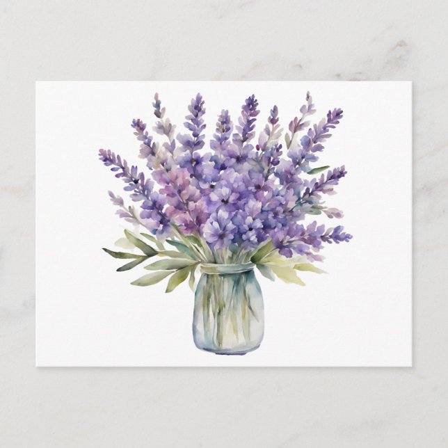 Carte Postale Fleurs de lavande dans un pot à l'aquarelle  (Devant)