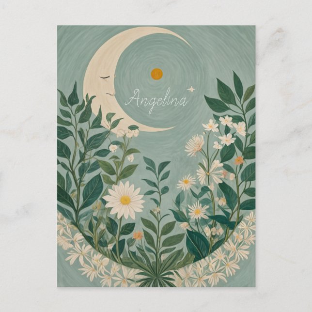 Carte Postale Fleurs de Lune : Pastel Floral et Crescent Moon (Devant)