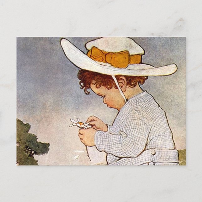 Carte Postale Fleurs de marguerites de cueillette d'enfants anti (Devant)