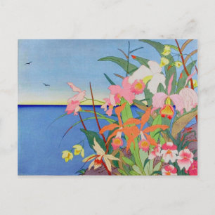 Carte Postale Fleurs de mer Bois japonais Art Ukiyo-E