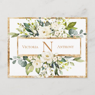 Carte Postale Fleurs de monogramme floral Gold White Save the Da