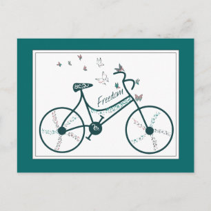 Carte Postale Fleurs de papillons délicates et fans de vélos de 