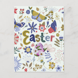 Carte Postale Fleurs de Pâques et papillons Nature  