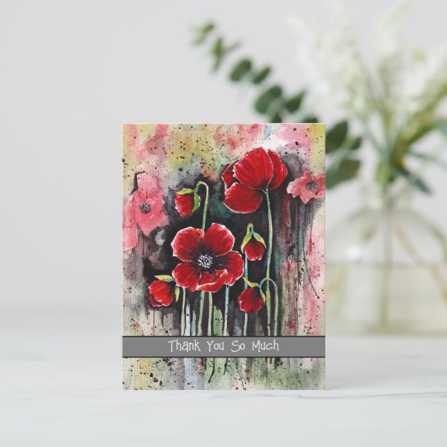 Carte Postale Fleurs De Pavot En Aquarelle (Debout devant)