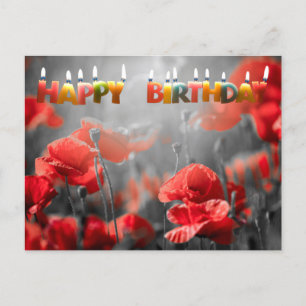 Carte Postale Fleurs de pavot rouge et jolies bougies d'annivers