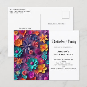 Carte Postale Fleurs de printemps colorées Motif Anniversaire In